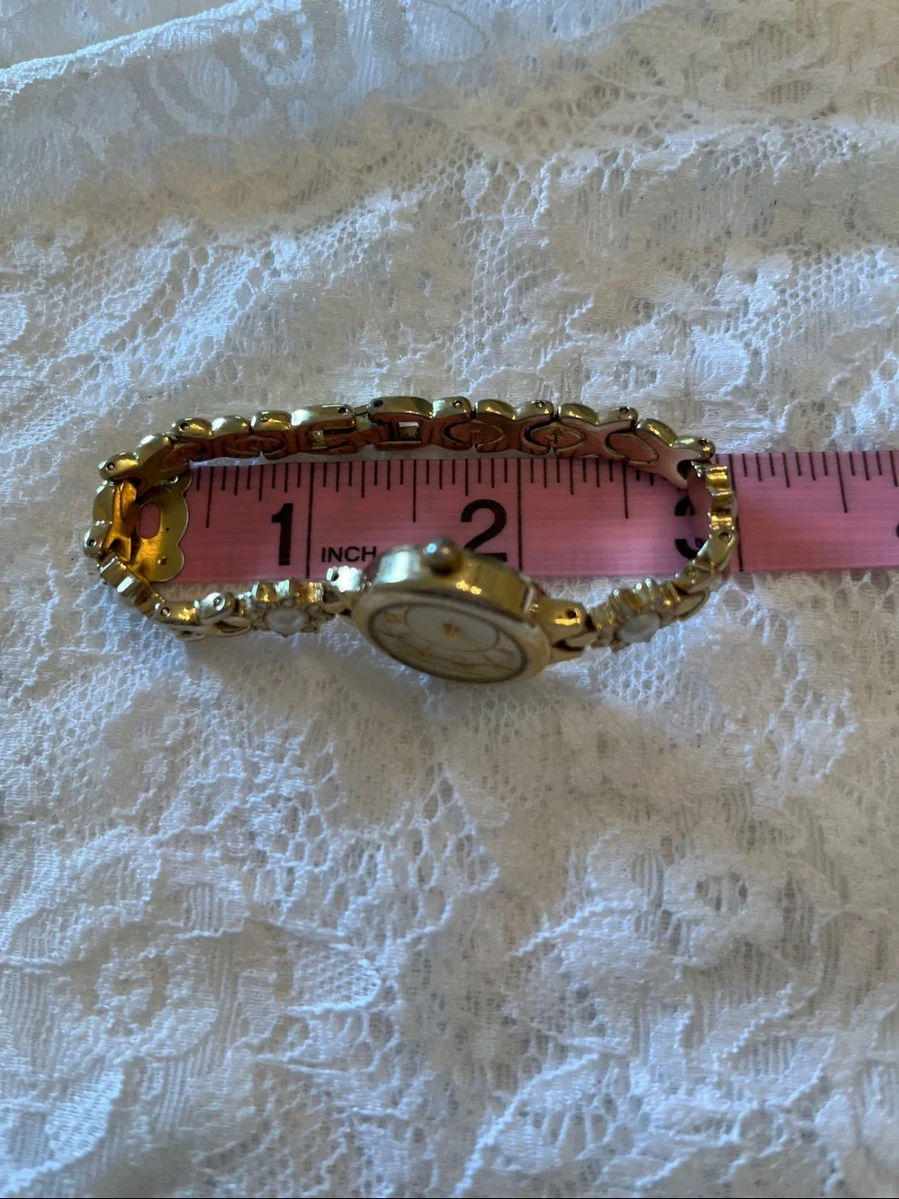 Gold-Tone Women’s Bracelet Watch with Pearl Accents